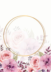 Pink white and purple violet elegant watercolor background with flora and flower