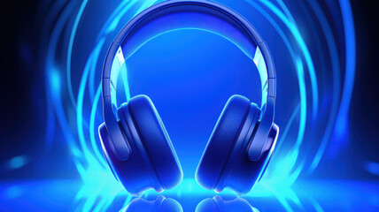Blue Headphones on Glitchy Blue Background