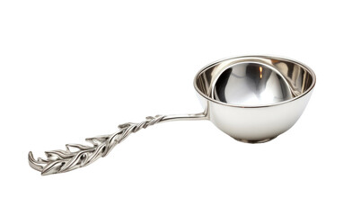 Silver Demitasse Spoon with Twisted Handle and Small Bowl on transparent background, PNG Format