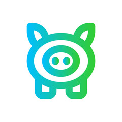 Piggy finance icon with blue and green gradient outline style. banking, coin, money, economy, cash, pig, investment. Vector Illustration