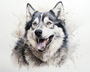 portrait of siberian husky dog on white background
