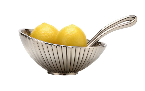 Silver Lemon Squeezer with Ribbed Bowl and Curved Handle on transparent background, PNG Format