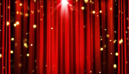 red curtain material. Spotlight. Confetti.