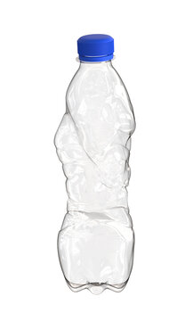 Plastic water bottle waste or crushed plastic water bottle.  Crumpled blue plastic bottle. Png transparency