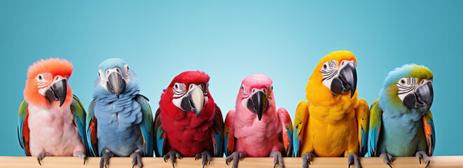 Row of colorful macaws, offering a spectacular display of avian diversity and natural beauty.