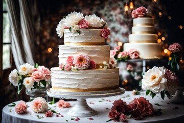 Fototapeta na wymiar Flower Decoration on Sweet Wedding Cake