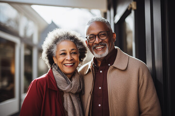 Healthy African American senior couple smiling happy and embracing together, love and relationship concept - Powered by Adobe