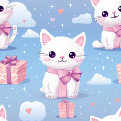 Seamless pattern with cats and presents