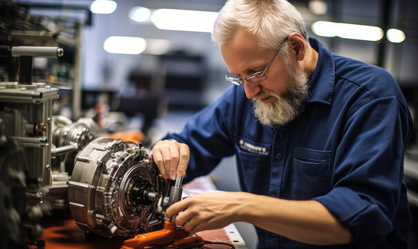 Expert Repairer Assembling Electric Motor Components for Machinery