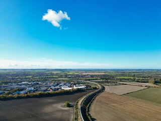 High Angle Footage of Countryside Landscape of Letchworth Garden City of England UK. The Footage Captured with Drone's Camera on November 11th, 2023