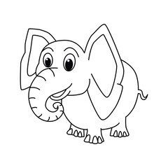 Funny elephant cartoon for coloring book.