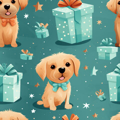 Seamless pattern with puppies
