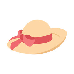 Woman summer hat vector illustration. Girl beach sunhat flat design icon isolated on white. Women hats isolated on white background.
