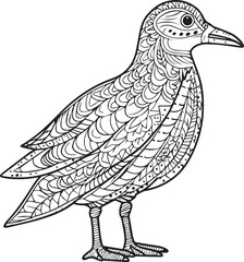 Sketch of a Mandala bird line art coloring page design