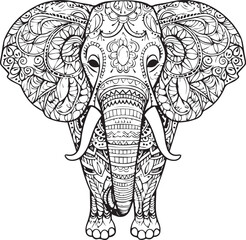 Mandala Elephant line art coloring page design