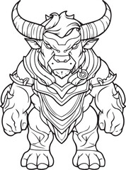 Bull in a suit line art coloring page design