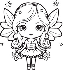 Girl with Wings line art coloring page design