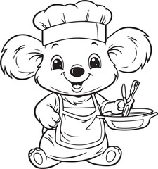 Cute Bunny Chef with spoon line art coloring page design