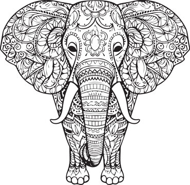 Mandala Elephant line art coloring page design