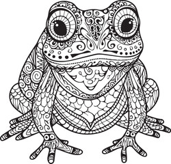 Mandala Frog  lineart, coloring page,  sketch, vector, 