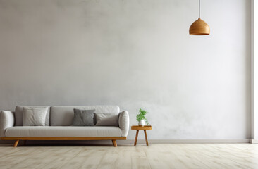 Fototapeta na wymiar Chic Minimalist Living Room with Modern White Sofa and Elegant Decor.