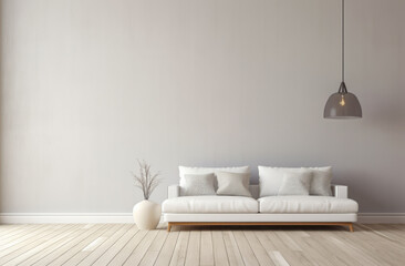 Chic Minimalist Living Room with Modern White Sofa and Elegant Decor.