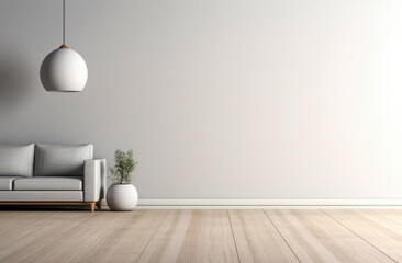 Fototapeta na wymiar Chic Minimalist Living Room with Modern White Sofa and Elegant Decor.