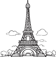Fototapeta na wymiar Eiffel tower line art coloring page design