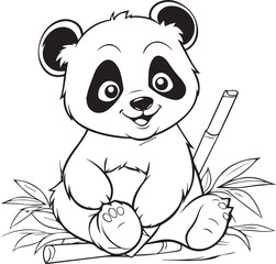 Panda bear with bamboo line art coloring page design