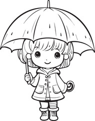 Girl with Umbrella line art coloring page design