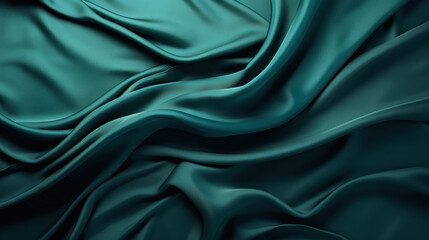Obraz premium Abstract Green silk luxury cloth. Liquid wavy or wavy folds of grunge silk texture satin velvet material. Creases of satin, silk, cloth luxurious background or elegant wallpaper. Generative AI