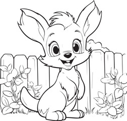 Cute Bunny on front of Fence coloring page design
