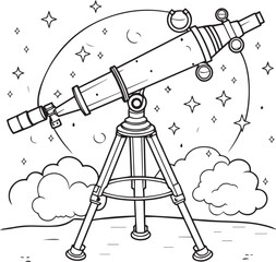 Telescope line art coloring page design