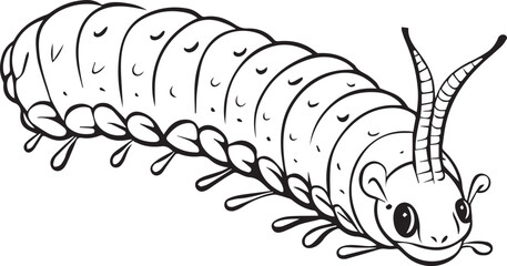 Caterpillar on a leaf line art coloring page design
