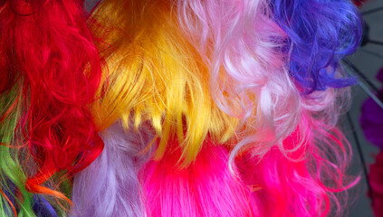 Multi coloured wig at street market in Mexico City