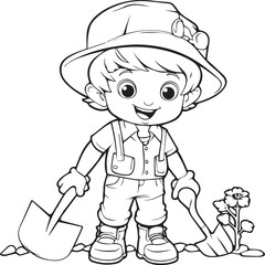 Cute Children Worker Line art coloring page design