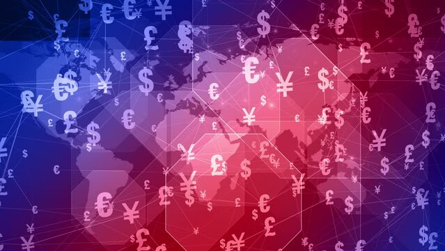 World finance symphony captivating financial news background adorned with dollar, euro, yen, yuan, pound symbols, creating harmonious visual representation of global economic trends and updates