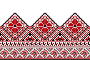 flower embroidery on white background. ikat and cross stitch geometric seamless pattern ethnic oriental traditional. Aztec style illustration design for carpet, wallpaper, clothing, wrapping, batik.