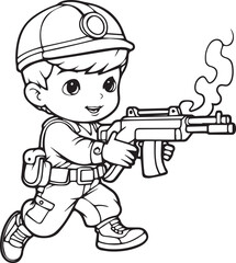Child playing  Gun  line art illustration 