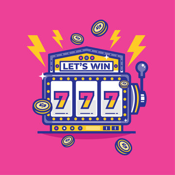 Slot machine with lucky sevens jackpot vector illustration. Win jackpot money