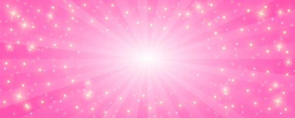 Sunburst pink background. Cartoon radial light backdrop. Retro comic pattern with rays and sparkles and stars. Vector wallpaper - obrazy, fototapety, plakaty