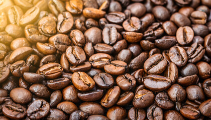 Fototapeta premium Close-up Two roasted coffee beans