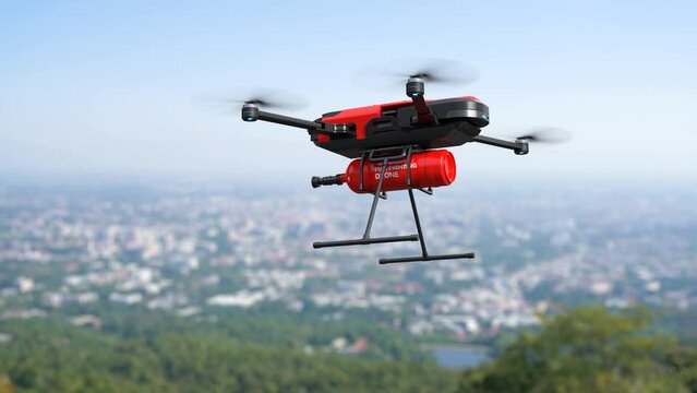 Fire fighting drone concept, Extinguish fire with the drone