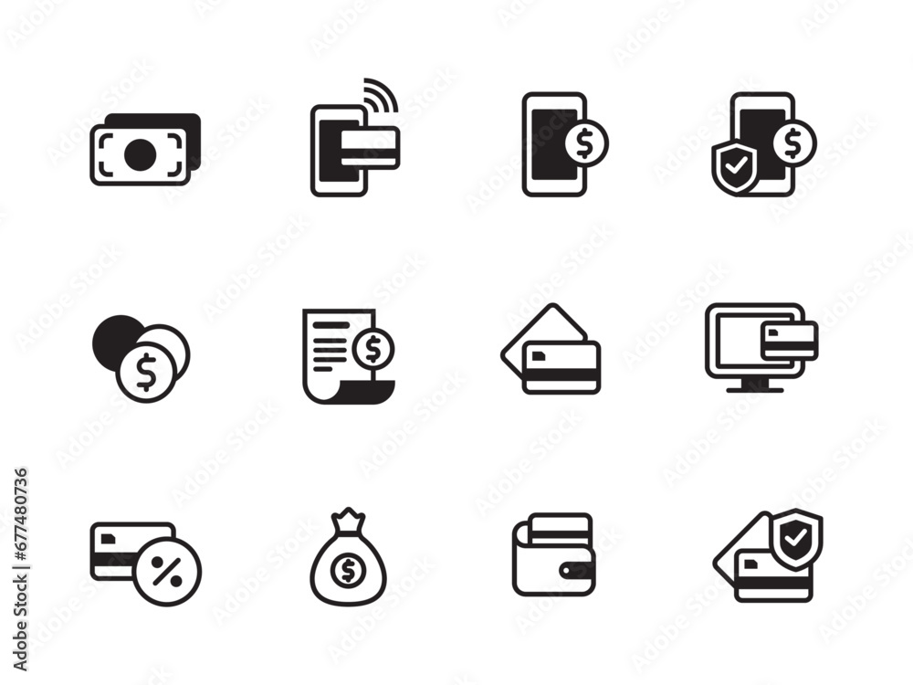 Canvas Prints set of payment icons with black color on white background. payment sign collection