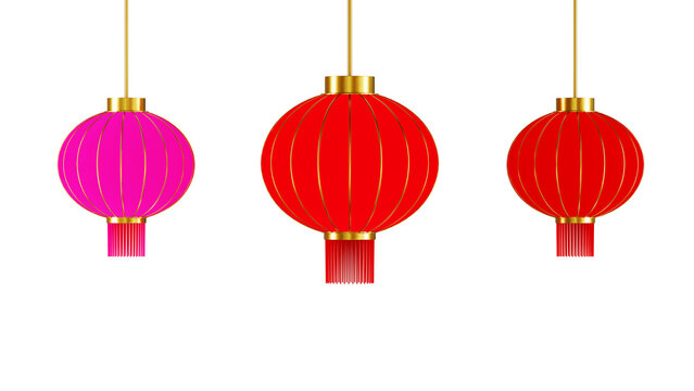 chinese new year lanterns red and pink color 3D rendering