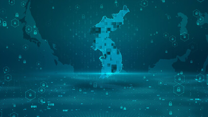 Korea Map background password security business digital technology