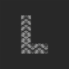 The letter l logo is filled with a linear pattern of thin lines of a silver gradient.
