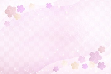 和風パープルの市松模様と梅の花の背景 年賀状 新年 - obrazy, fototapety, plakaty