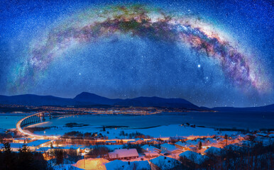 Aurora borealis with our galaxy is Milky way spiral galaxy  - Tromso, Norway
