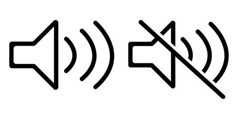 Speaker and Mute icon line vector illustrator